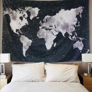 Black & White World Map Wall Hanging Tapestry
